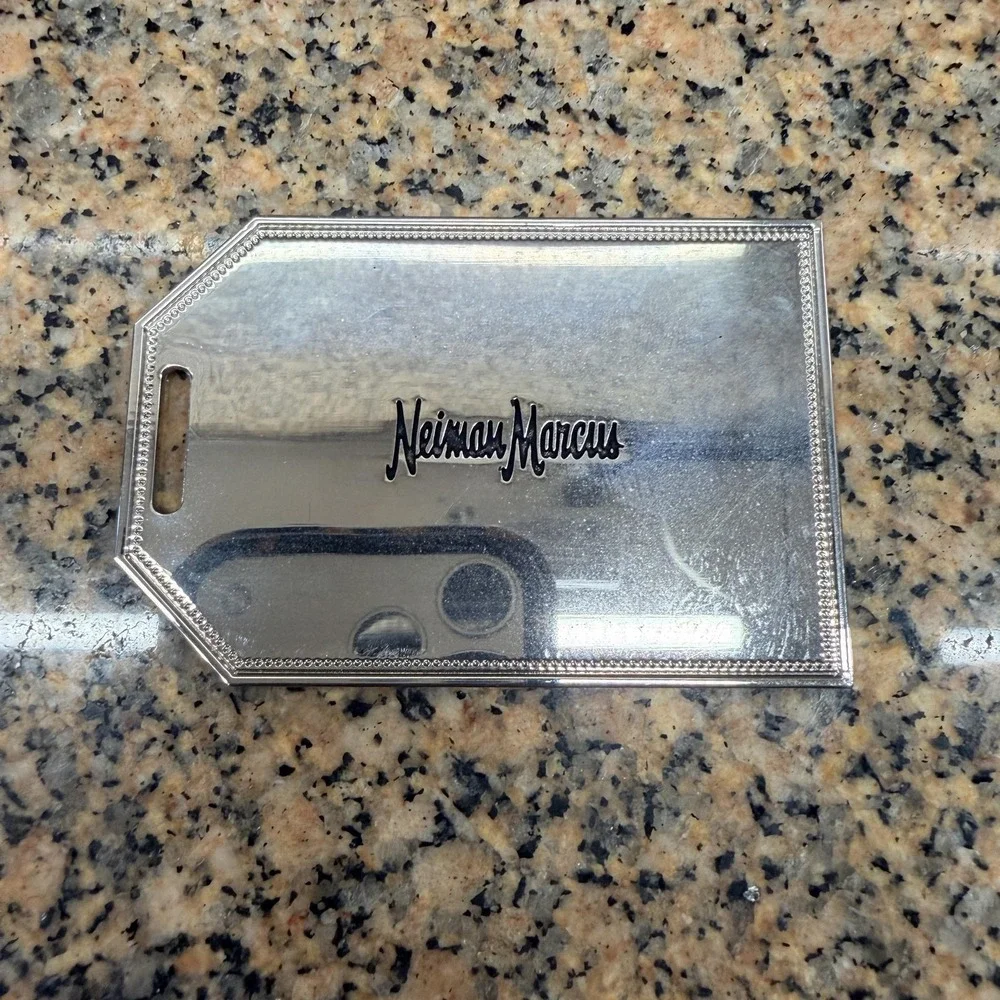 Neiman Marcus Silver Metal Luggage Tag Oh What Fun It Is To Give Travel Bag Tag
